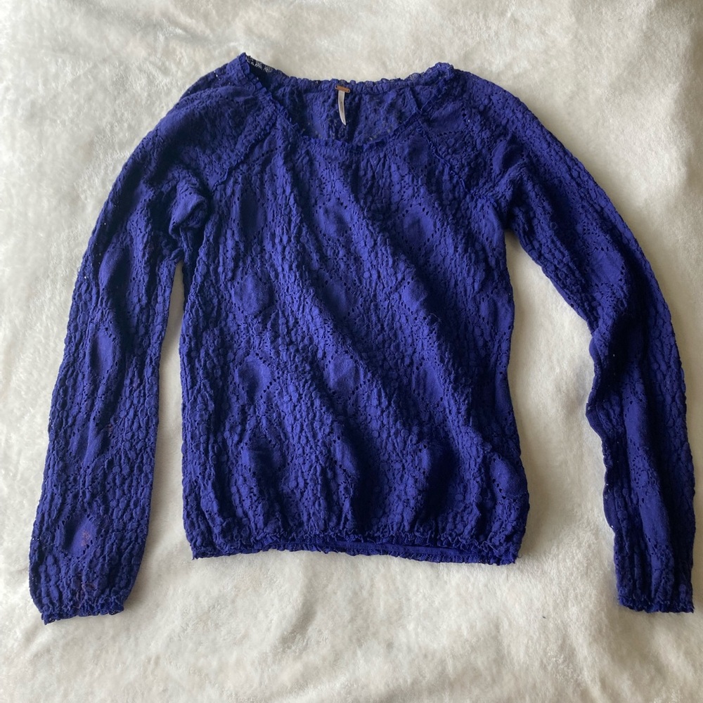 Free People long sleeve blue lace top